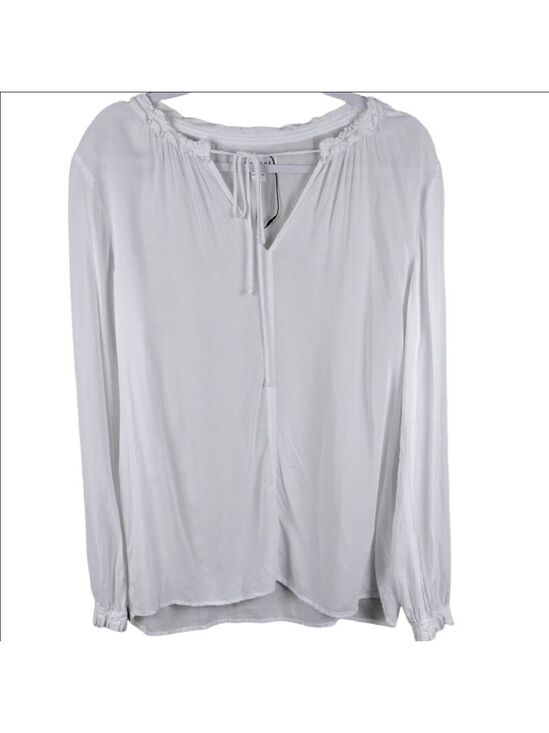Velvet by Graham & Spencer Tops - Velvet By Graham & Spencer White Ruffle Tie V-Neck Long Sleeve Sheer Peasant Top
